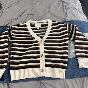 Indigo Thread Co. Women's Striped Cardigan - Brown and Cream